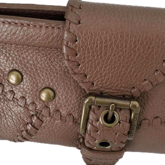 Isabella Fiore Brown Leather Bronze Studded Accents Clutch Handbag - Picture 7 of 7